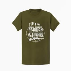 T-shirt Tir Sportif Mon autre passion, c'est attendre le calme Kaki / Blanc
