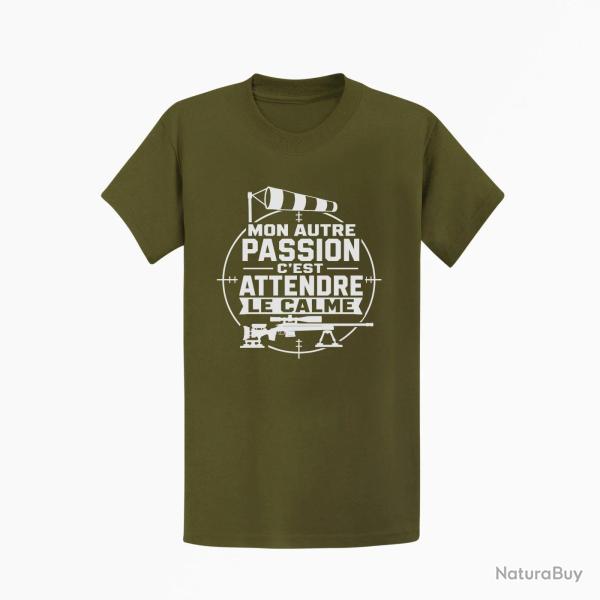 T-shirt Tir Sportif Mon autre passion, c'est attendre le calme Kaki / Blanc