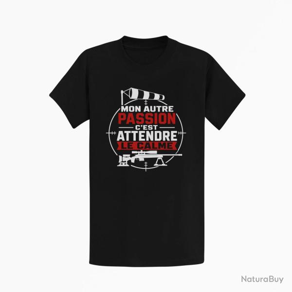 T-shirt Tir Sportif Mon autre passion, c'est attendre le calme Noir / Orange