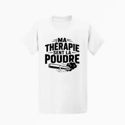 T-shirt Tir Sportif Ma th&eacute;rapie sent la poudre Douilles Blanc