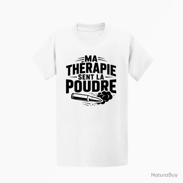 T-shirt Tir Sportif Ma th�rapie sent la poudre Douilles Blanc