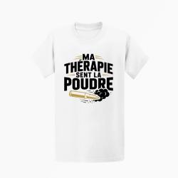 T-shirt Tir Sportif Ma th&eacute;rapie sent la poudre Douilles Blanc / Orange