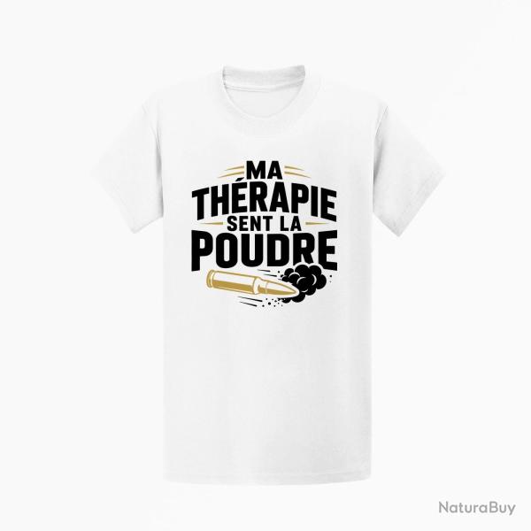 T-shirt Tir Sportif Ma th�rapie sent la poudre Douilles Blanc / Orange