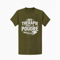 T-shirt Tir Sportif Ma th&eacute;rapie sent la poudre Douilles Kaki / Blanc