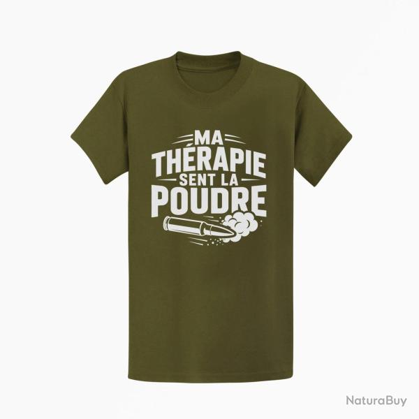 T-shirt Tir Sportif Ma th�rapie sent la poudre Douilles Kaki / Blanc