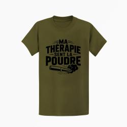 T-shirt Tir Sportif Ma th&eacute;rapie sent la poudre Douilles Kaki / Noir