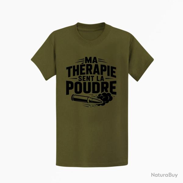 T-shirt Tir Sportif Ma th�rapie sent la poudre Douilles Kaki / Noir