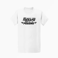 T-shirt Tir Sportif Ma th&eacute;rapie sent la poudre Cible et balle Blanc