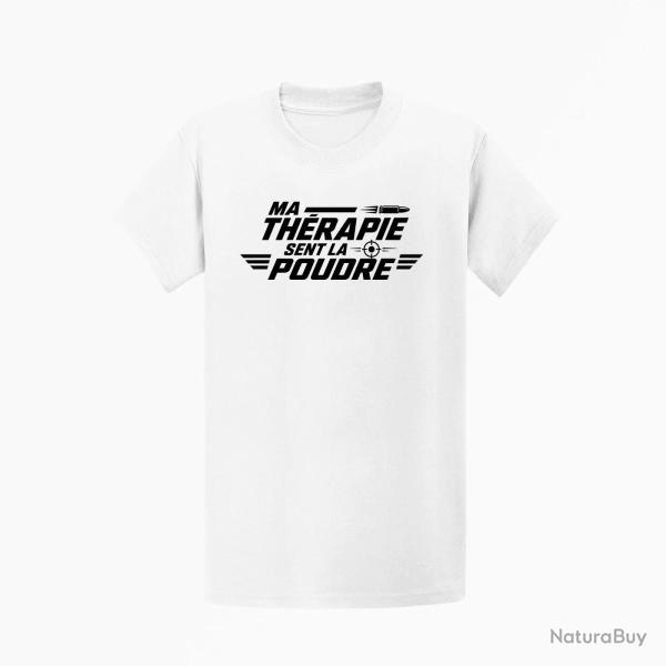 T-shirt Tir Sportif Ma th�rapie sent la poudre Cible et balle Blanc