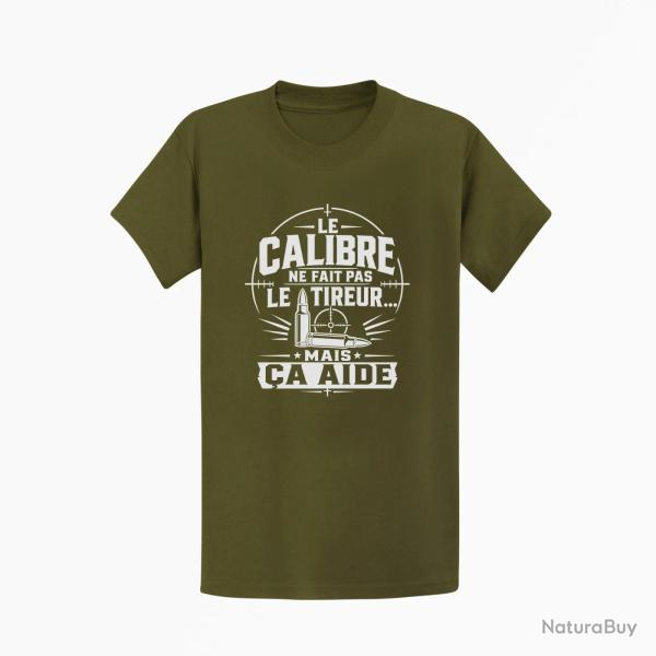 T-shirt Tir Sportif Le calibre ne fait pas le tireur, mais �a aide Kaki / Blanc