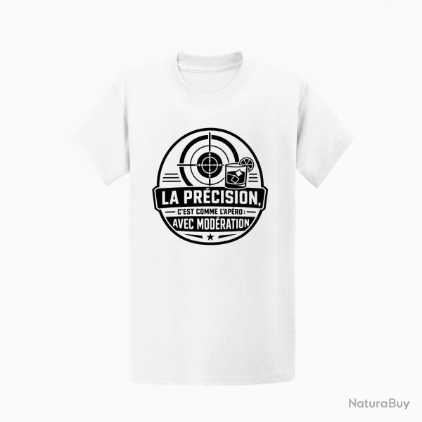T-shirt Tir Sportif La pr�cision, c'est comme l'ap�ro Avec mod�ration Blanc