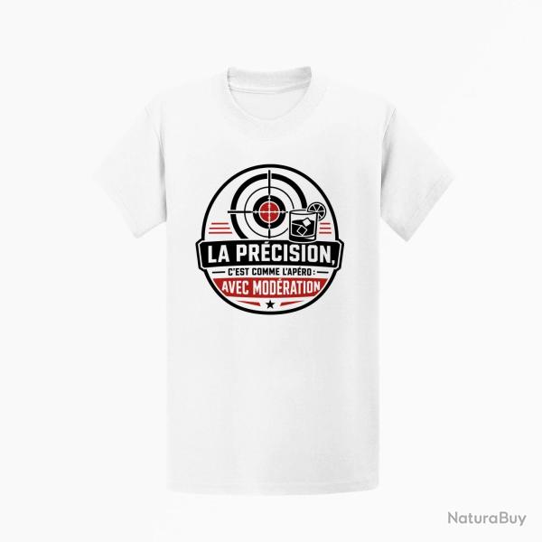 T-shirt Tir Sportif La pr�cision, c'est comme l'ap�ro Avec mod�ration Blanc / Orange