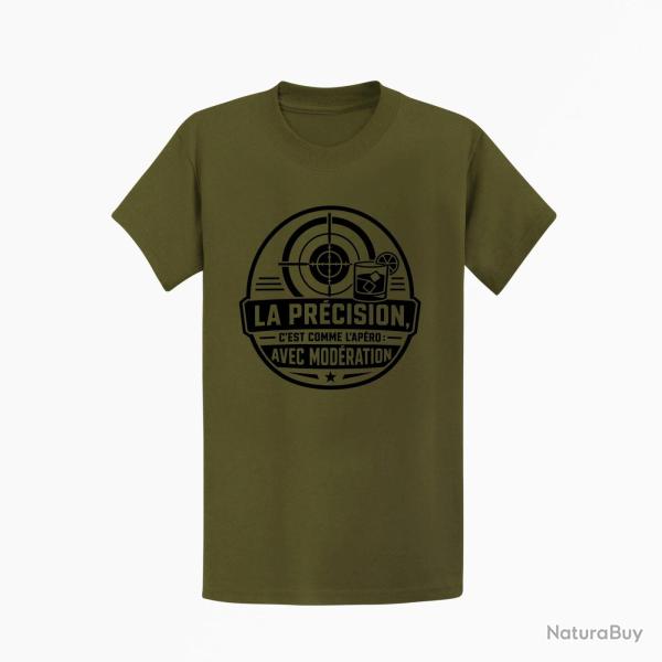 T-shirt Tir Sportif La pr�cision, c'est comme l'ap�ro Avec mod�ration Kaki / Noir