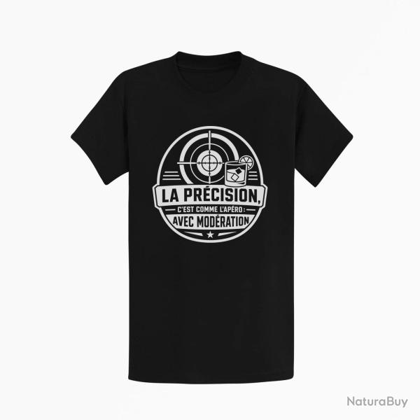 T-shirt Tir Sportif La pr�cision, c'est comme l'ap�ro Avec mod�ration Noir