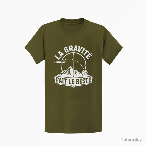T-shirt Tir Sportif La gravit� fait le reste Kaki / Blanc