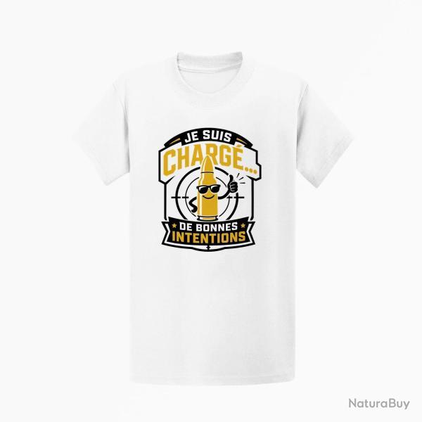 T-shirt Tir Sportif Je suis charg� de bonnes intentions Blanc / Orange