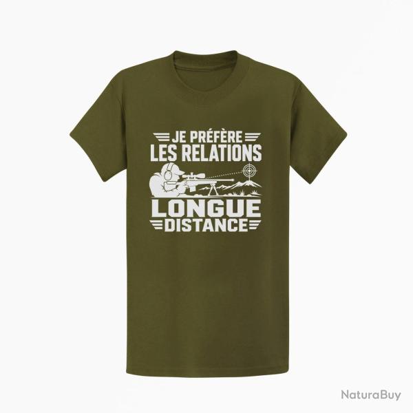 T-shirt Tir Sportif Je pr�f�re les relations longue distance Kaki / Blanc