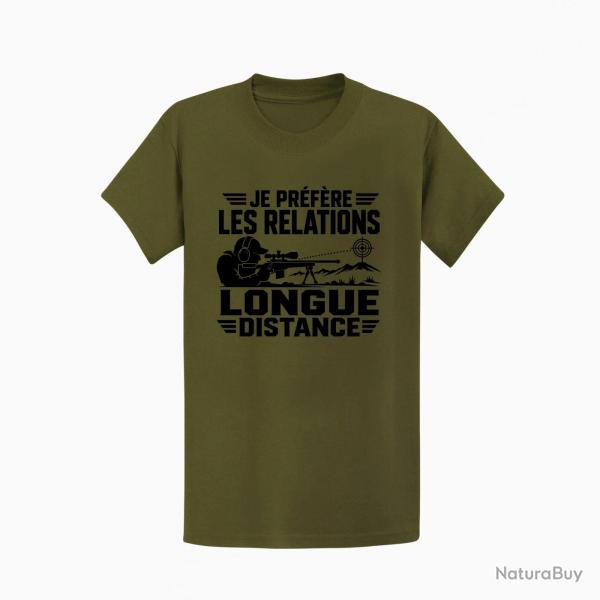 T-shirt Tir Sportif Je pr�f�re les relations longue distance Kaki / Noir