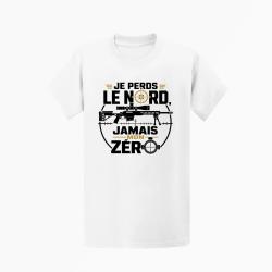 T-shirt Tir Sportif Je perds le nord, jamais mon z&eacute;ro Blanc / Orange