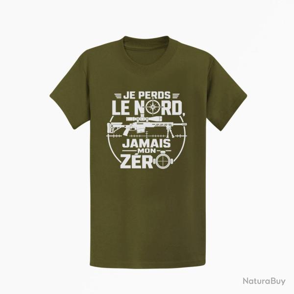 T-shirt Tir Sportif Je perds le nord, jamais mon z�ro Kaki / Blanc