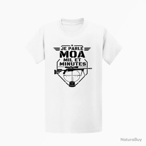T-shirt Tir Sportif Je parle MOA, MIL et minute Blanc