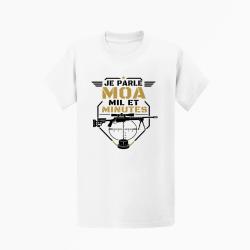 T-shirt Tir Sportif Je parle MOA, MIL et minute Blanc / Orange