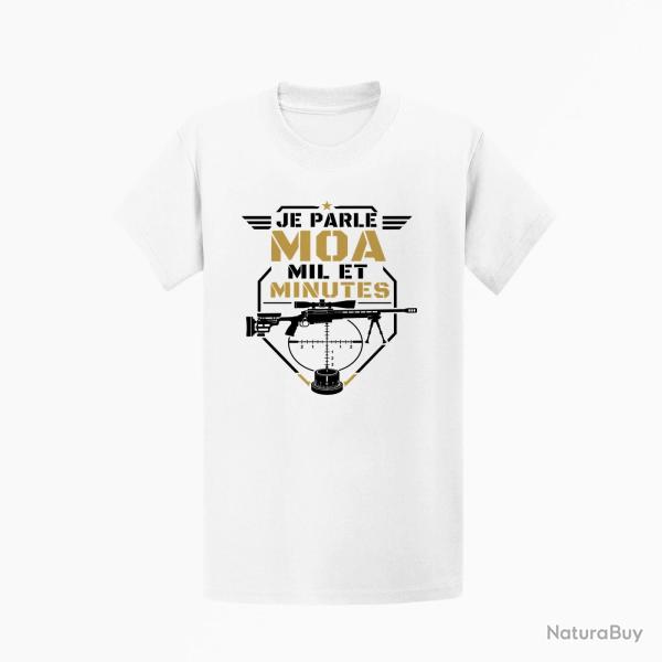 T-shirt Tir Sportif Je parle MOA, MIL et minute Blanc / Orange