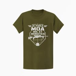 T-shirt Tir Sportif Je parle MOA, MIL et minute Kaki / Blanc