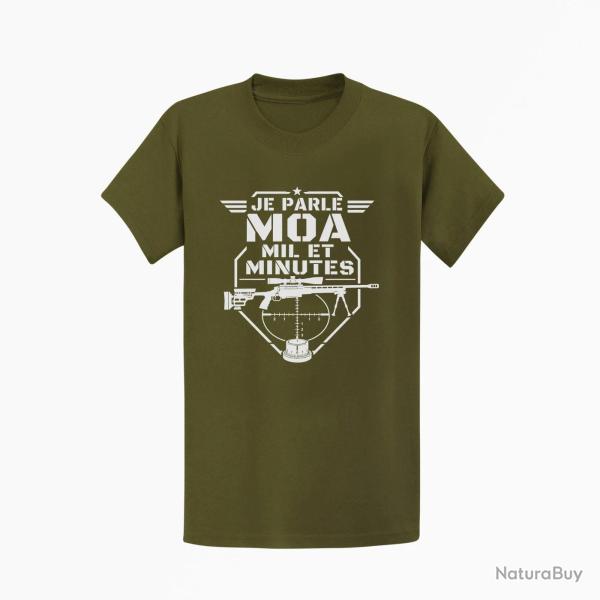T-shirt Tir Sportif Je parle MOA, MIL et minute Kaki / Blanc
