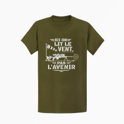 T-shirt Tir Sportif Ici on lit le vent, pas l'avenir Kaki / Blanc