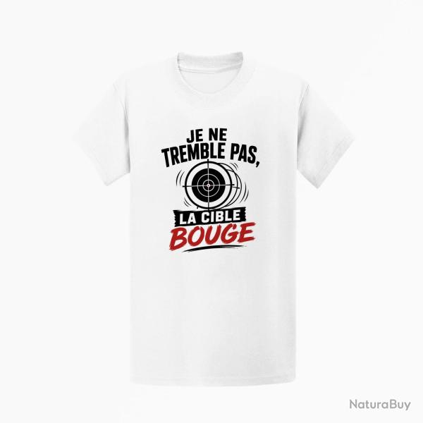 T-shirt Tir Sportif Je ne tremble pas, la cible bouge Blanc / Orange