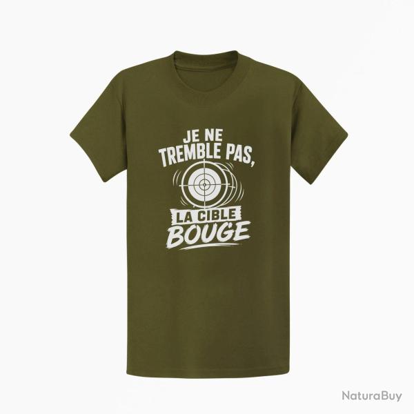 T-shirt Tir Sportif Je ne tremble pas, la cible bouge Kaki / Blanc