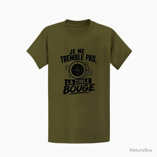 T-shirt Tir Sportif Je ne tremble pas, la cible bouge Kaki / Noir