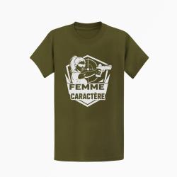 T-shirt Tir Sportif Femme de caract&egrave;re Kaki / Blanc