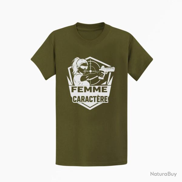T-shirt Tir Sportif Femme de caract�re Kaki / Blanc