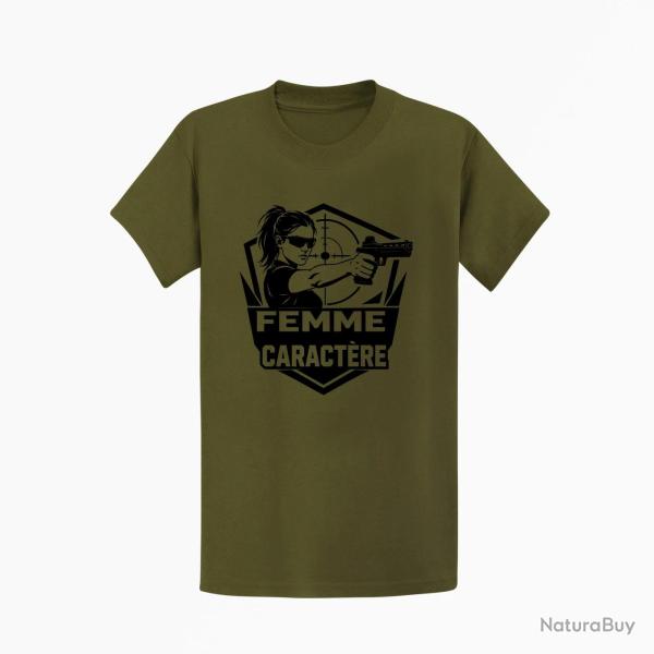 T-shirt Tir Sportif Femme de caract�re Kaki / Noir