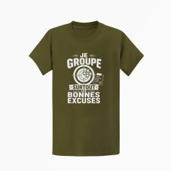 T-shirt Tir Sportif Je groupe les bonnes excuses Kaki / Blanc