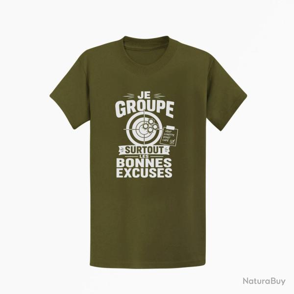 T-shirt Tir Sportif Je groupe les bonnes excuses Kaki / Blanc