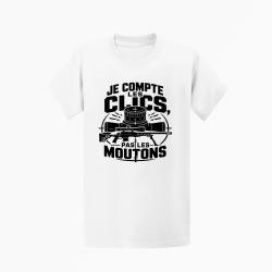 T-shirt Tir Sportif Je compte les clics, pas les moutons Blanc