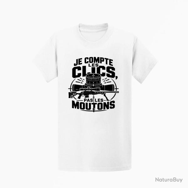 T-shirt Tir Sportif Je compte les clics, pas les moutons Blanc