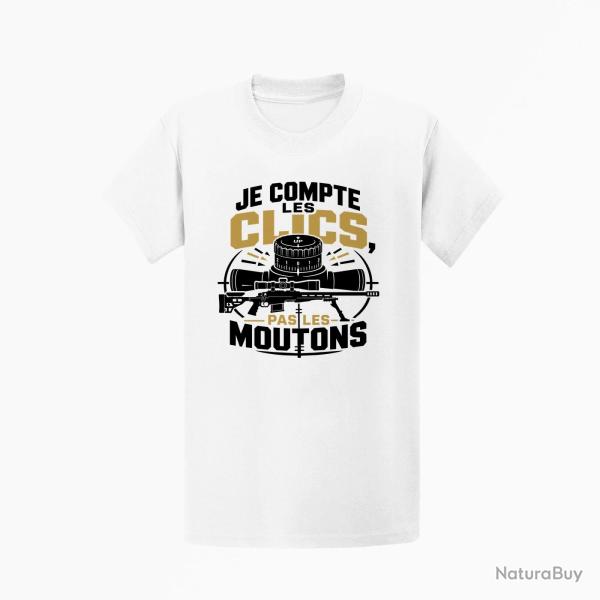 T-shirt Tir Sportif Je compte les clics, pas les moutons Blanc / Orange