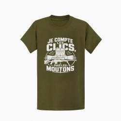 T-shirt Tir Sportif Je compte les clics, pas les moutons Kaki / Blanc