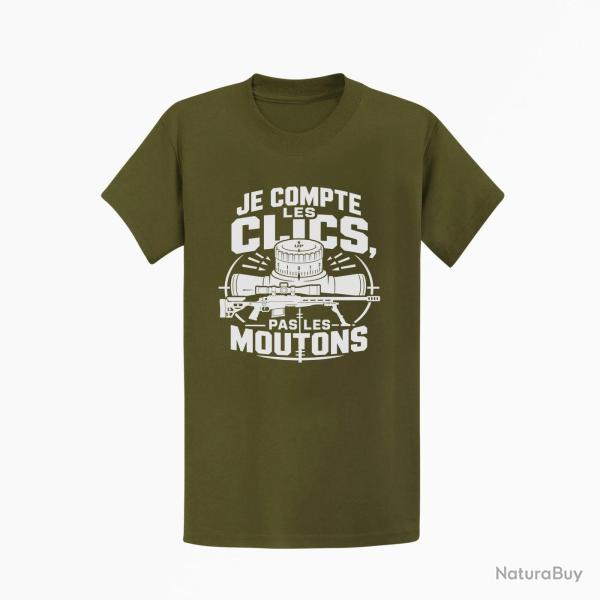 T-shirt Tir Sportif Je compte les clics, pas les moutons Kaki / Blanc