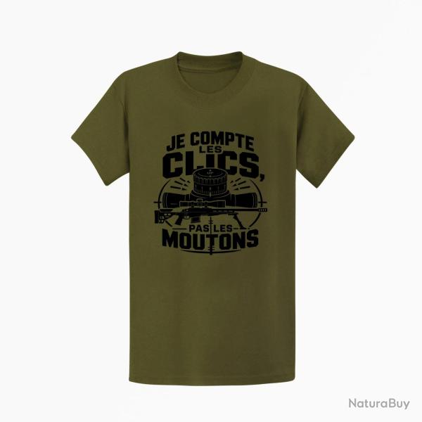T-shirt Tir Sportif Je compte les clics, pas les moutons Kaki / Noir