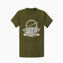 T-shirt Tir Sportif Cherche mouche pour relation &agrave; distance Kaki / Blanc