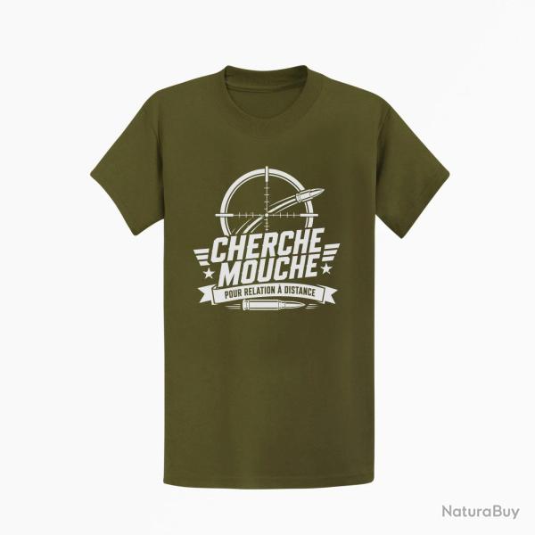 T-shirt Tir Sportif Cherche mouche pour relation � distance Kaki / Blanc