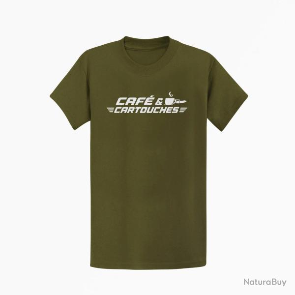 T-shirt Tir Sportif Caf� et cartouches Kaki / Blanc