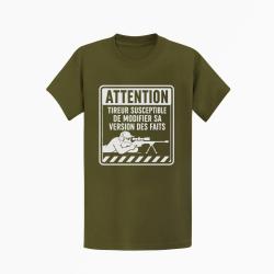 T-shirt Tir Sportif Attention tireur susceptible de modifier les faits Kaki / Blanc