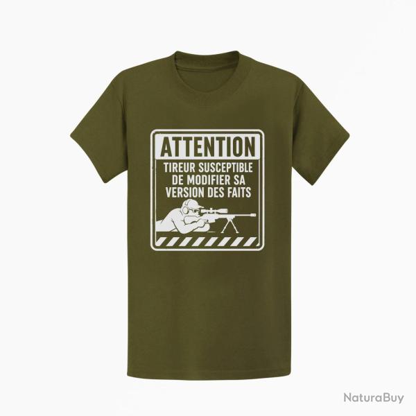 T-shirt Tir Sportif Attention tireur susceptible de modifier les faits Kaki / Blanc