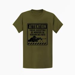 T-shirt Tir Sportif Attention tireur susceptible de modifier les faits Kaki / Noir